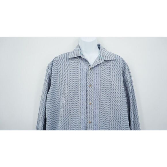 Robert Graham Maclean Button Down Shirt Men's 2XL XXL Embroidered Geometric Blue - Picture 4 of 16
